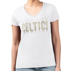 Boston Celtics G-III 4Her by Carl Banks Women's Super-Slim-Fit Metallic Drop Lightweight V-Neck T-Shirt White - NBA