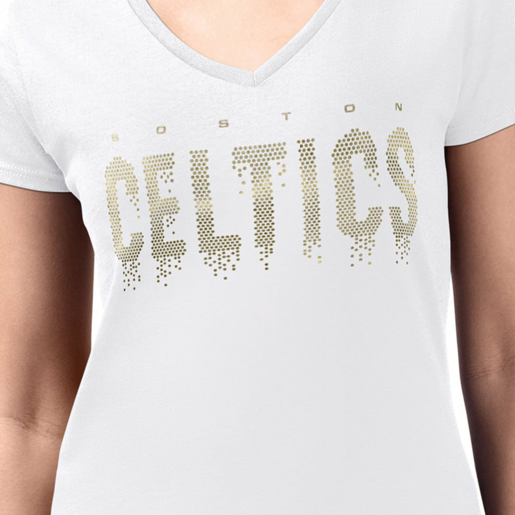 Boston Celtics G-III 4Her by Carl Banks Women's Super-Slim-Fit Metallic Drop Lightweight V-Neck T-Shirt White - NBA