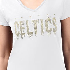 Boston Celtics G-III 4Her by Carl Banks Women's Super-Slim-Fit Metallic Drop Lightweight V-Neck T-Shirt White - NBA