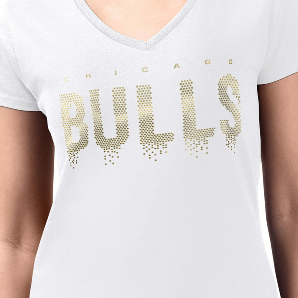 Chicago Bulls G-III 4Her by Carl Banks Women's Super-Slim-Fit Metallic Drop Lightweight V-Neck T-Shirt White - NBA