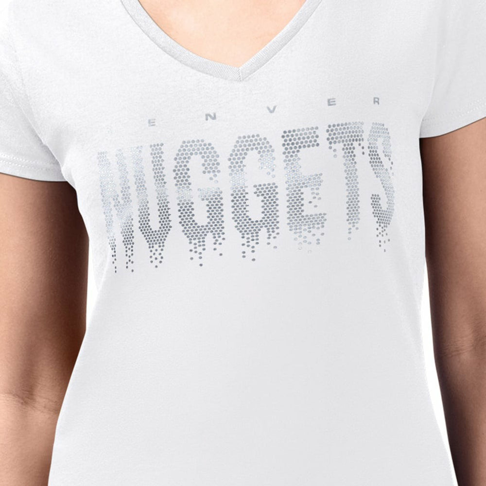 Denver Nuggets G-III 4Her by Carl Banks Women's Super-Slim-Fit Metallic Drop Lightweight V-Neck T-Shirt White - NBA