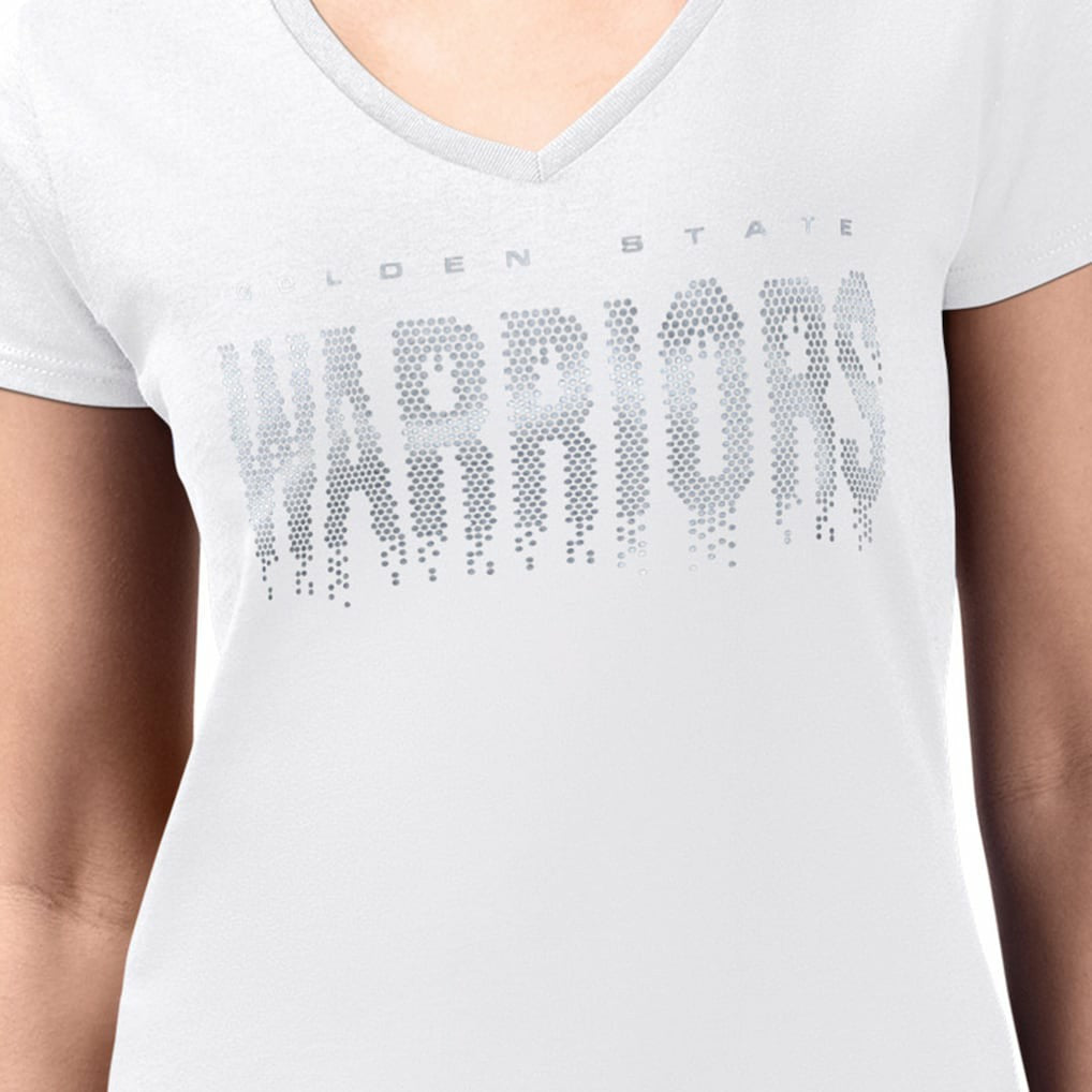 Golden State Warriors G-III 4Her by Carl Banks Women's Super-Slim-Fit Metallic Drop Lightweight V-Neck T-Shirt White - NBA