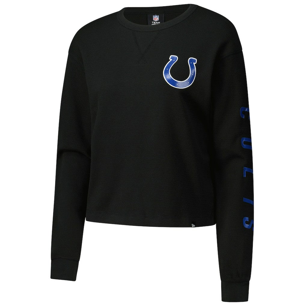 Indianapolis Colts New Era Women's Sport Night Thermal Long Sleeve Cropped T-Shirt Black | NFL