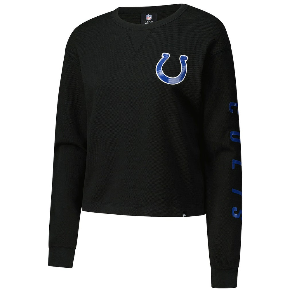 Indianapolis Colts New Era Women's Sport Night Thermal Long Sleeve Cropped T-Shirt Black | NFL