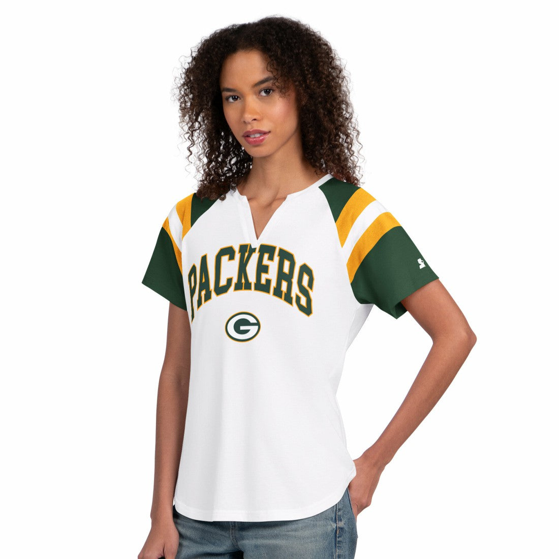 Green Bay Packers Starter Women's Game On Notch Neck T-Shirt White | NFL