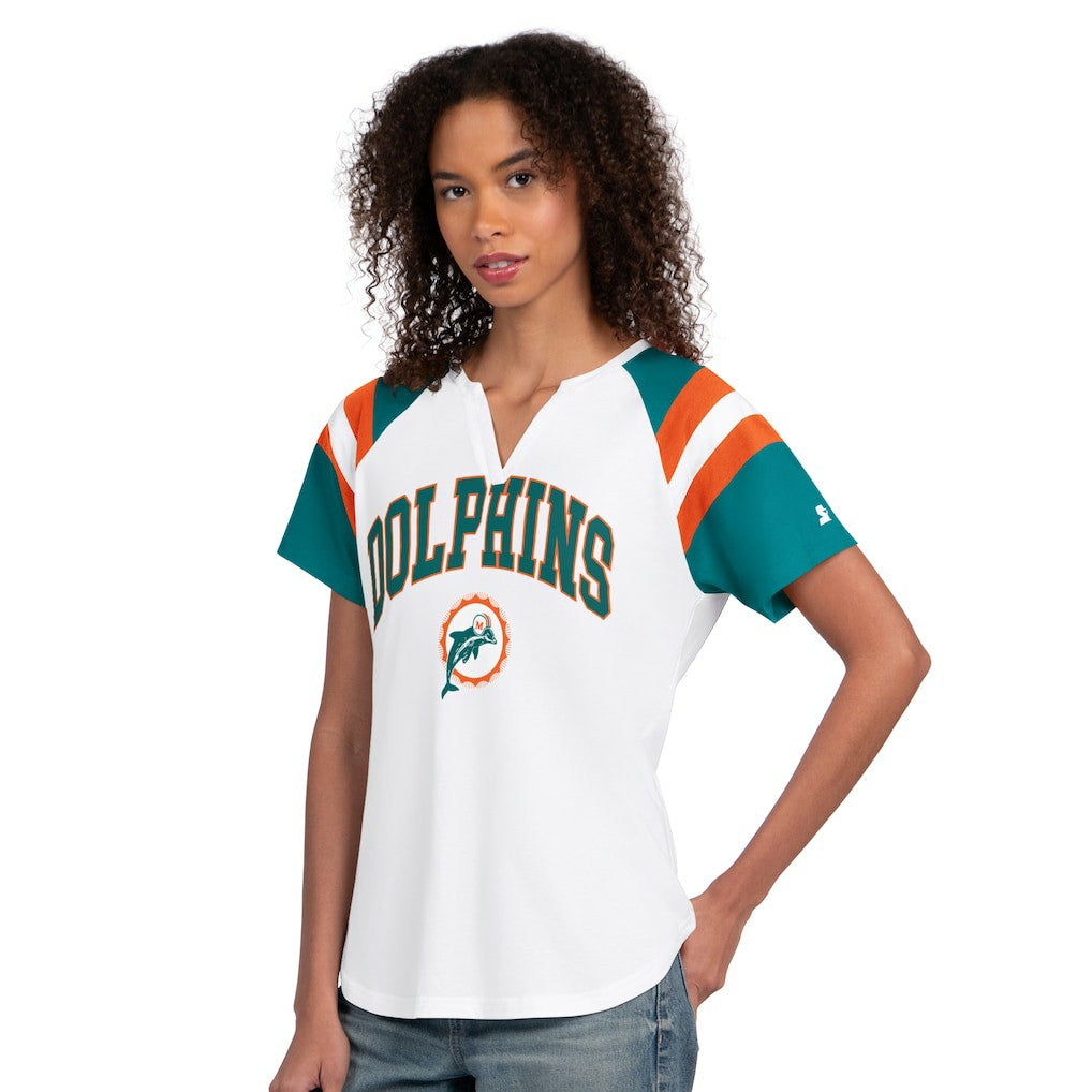 Miami Dolphins Starter Women's Game On Notch Neck T-Shirt White | NFL