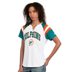 Miami Dolphins Starter Women's Game On Notch Neck T-Shirt White | NFL