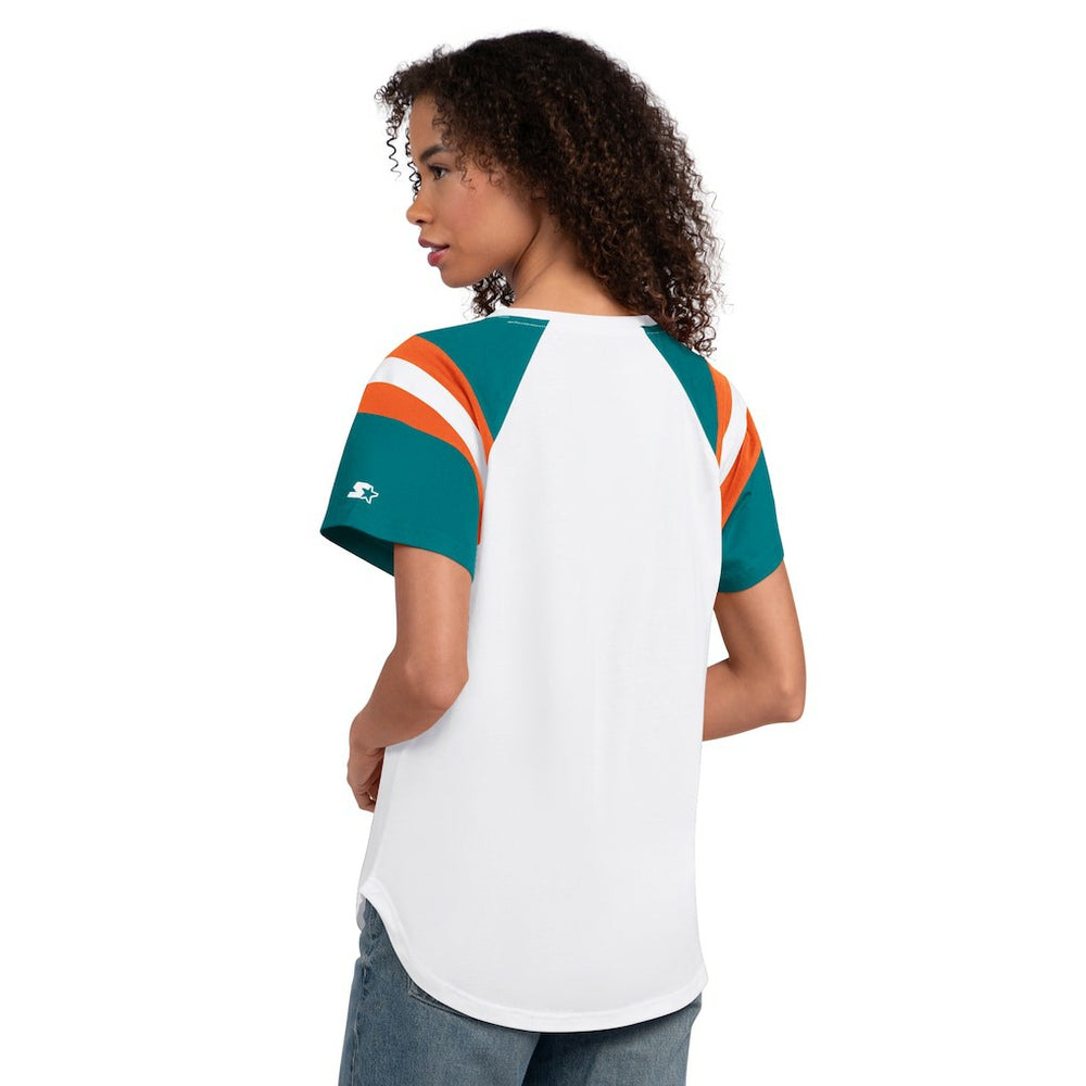 Miami Dolphins Starter Women's Game On Notch Neck T-Shirt White | NFL