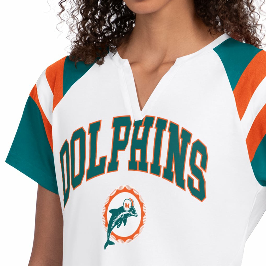 Miami Dolphins Starter Women's Game On Notch Neck T-Shirt White | NFL
