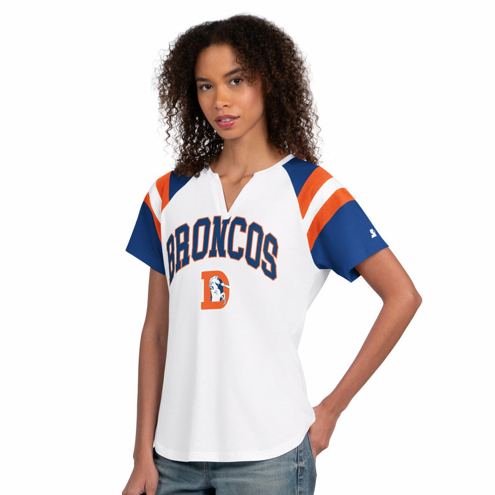 Denver Broncos Starter Women's Game On Notch Neck T-Shirt White | NFL