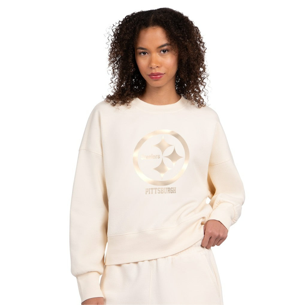 Pittsburgh Steelers Starter Women's Travel Pastels Boxy Fleece Sweatshirt Cream | NFL