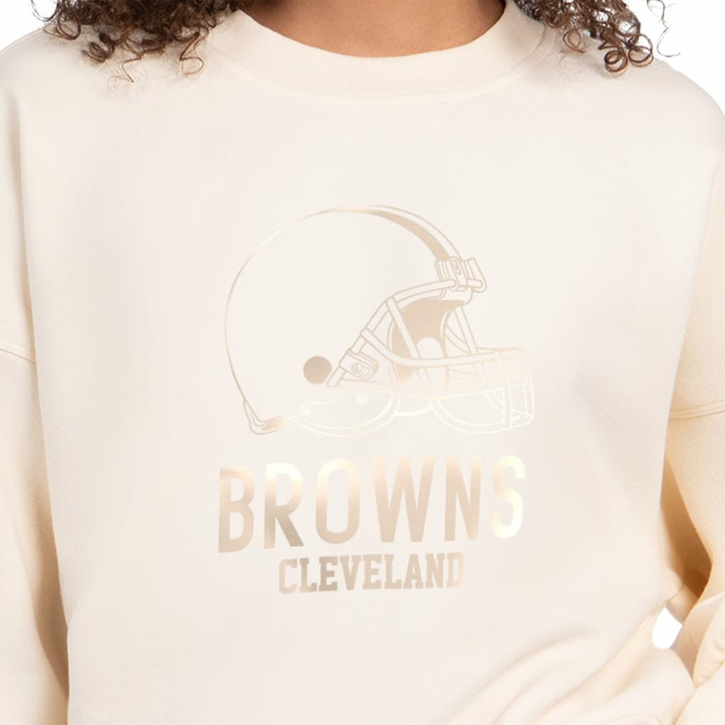 Cleveland Browns Starter Women's Travel Pastels Boxy Fleece Sweatshirt Cream | NFL