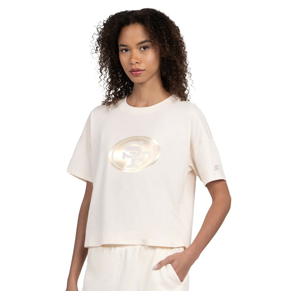 San Francisco 49ers Starter Women's Pastel Travel Boxy Cropped T-Shirt Cream | NFL