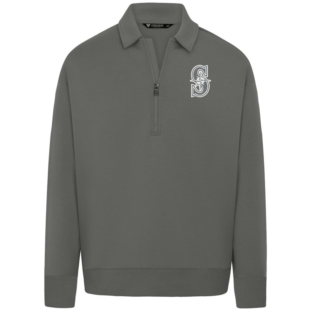 Seattle Mariners Levelwear Luxe Signature Quarter-Zip Chenille Logo Tri-Blend Sweatshirt - MLB