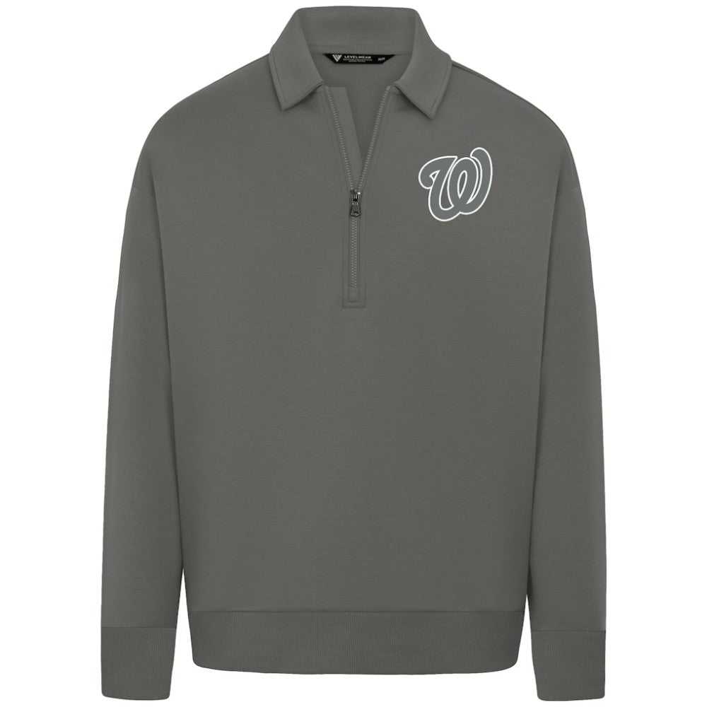 Washington Nationals Levelwear Luxe Signature Quarter-Zip Chenille Logo Tri-Blend Sweatshirt - MLB