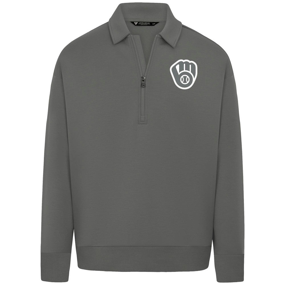 Milwaukee Brewers Levelwear Luxe Signature Quarter-Zip Chenille Logo Tri-Blend Sweatshirt - MLB