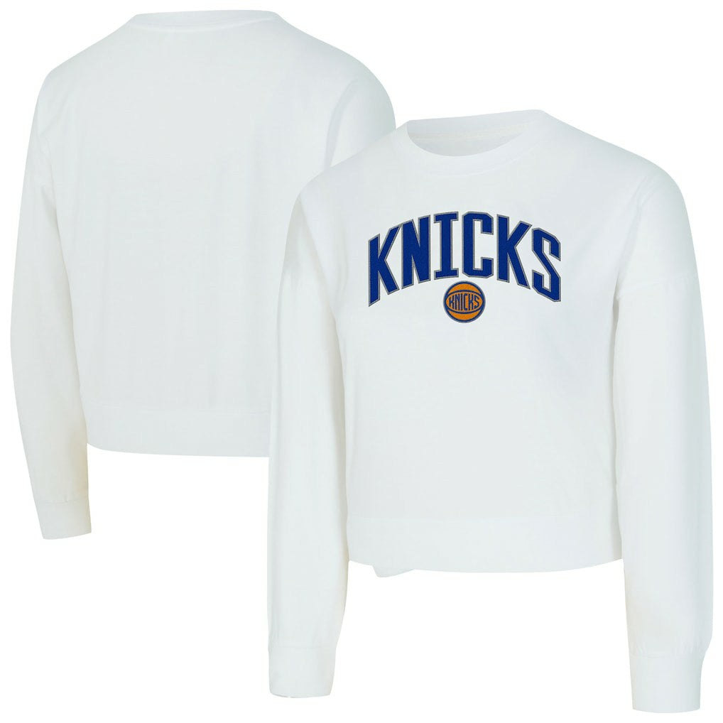 New York Knicks Concepts Sport Women's Laney Chenille Cropped Long Sleeve T-Shirt White - NBA
