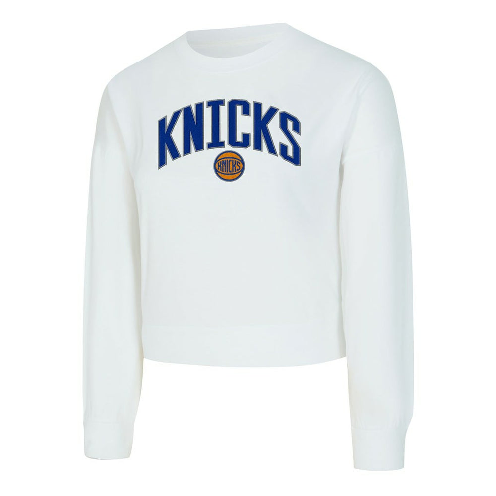 New York Knicks Concepts Sport Women's Laney Chenille Cropped Long Sleeve T-Shirt White - NBA