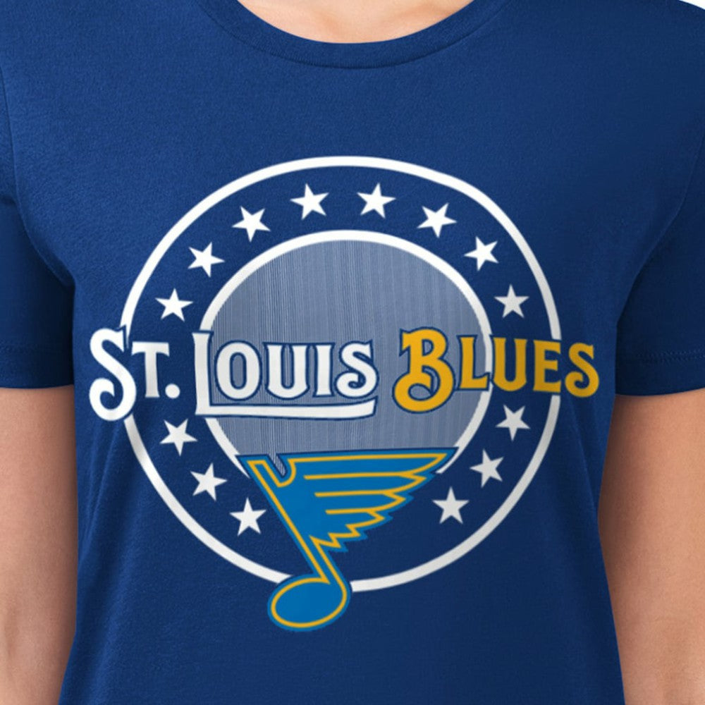 St. Louis Blues G-III 4Her by Carl Banks Women's Super-Slim Lightweight Pinstripe Circle Graphic T-Shirt - Royal - NHL