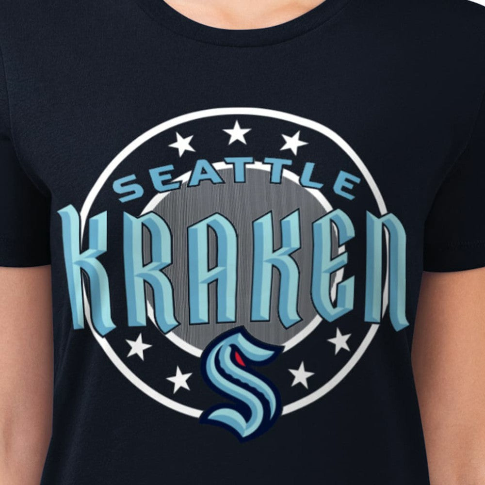 Seattle Kraken G-III 4Her by Carl Banks Women's Super-Slim Lightweight Pinstripe Circle Graphic T-Shirt - Navy - NHL