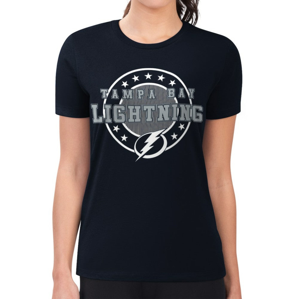 Tampa Bay Lightning G-III 4Her by Carl Banks Women's Super-Slim Lightweight Pinstripe Circle Graphic T-Shirt - Navy - NHL