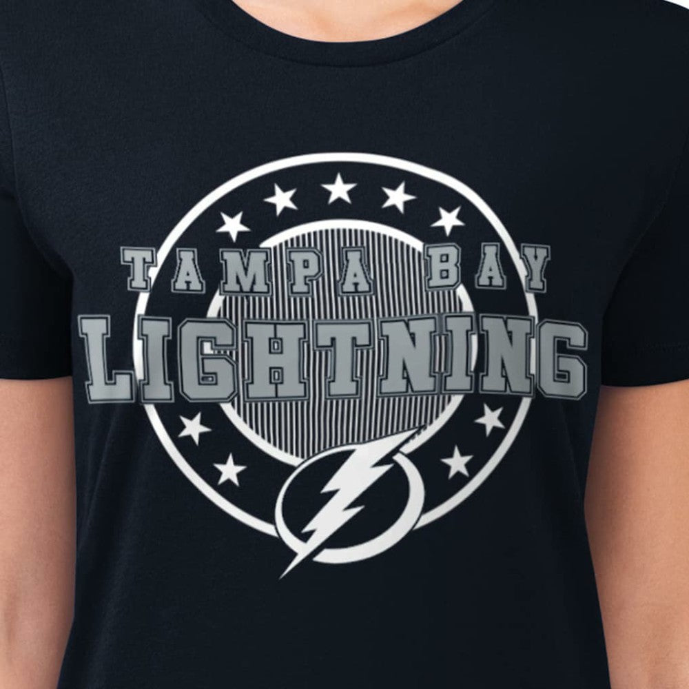 Tampa Bay Lightning G-III 4Her by Carl Banks Women's Super-Slim Lightweight Pinstripe Circle Graphic T-Shirt - Navy - NHL