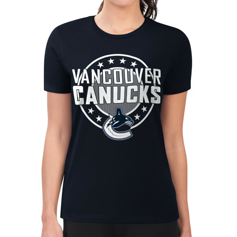 Vancouver Canucks G-III 4Her by Carl Banks Women's Super-Slim Lightweight Pinstripe Circle Graphic T-Shirt - Navy - NHL