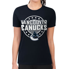 Vancouver Canucks G-III 4Her by Carl Banks Women's Super-Slim Lightweight Pinstripe Circle Graphic T-Shirt - Navy - NHL