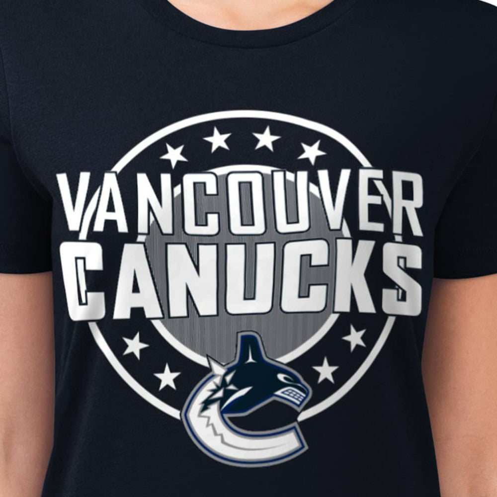 Vancouver Canucks G-III 4Her by Carl Banks Women's Super-Slim Lightweight Pinstripe Circle Graphic T-Shirt - Navy - NHL
