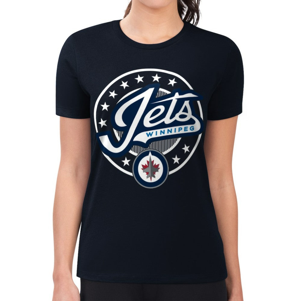 Winnipeg Jets G-III 4Her by Carl Banks Women's Super-Slim Lightweight Pinstripe Circle Graphic T-Shirt - Navy - NHL
