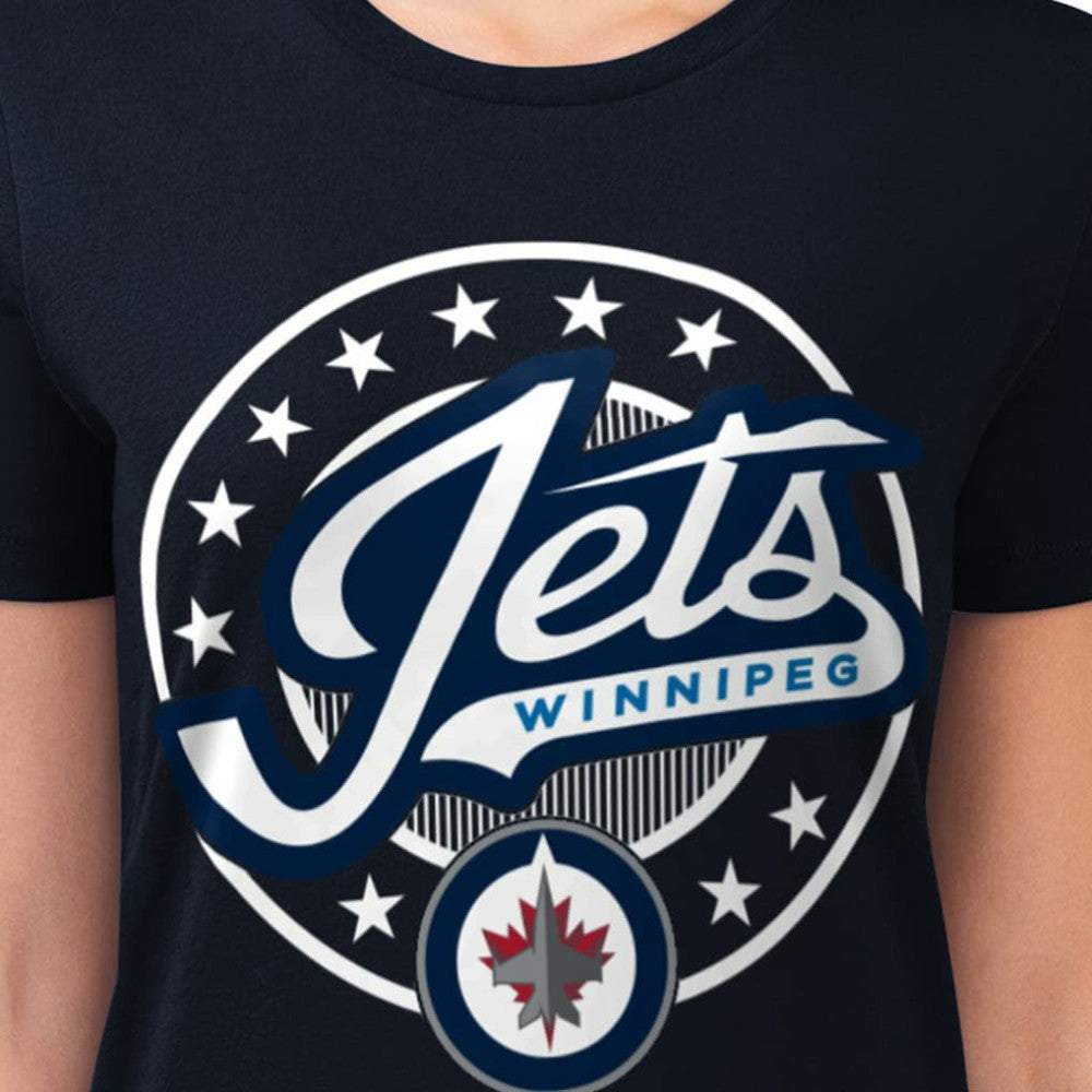 Winnipeg Jets G-III 4Her by Carl Banks Women's Super-Slim Lightweight Pinstripe Circle Graphic T-Shirt - Navy - NHL