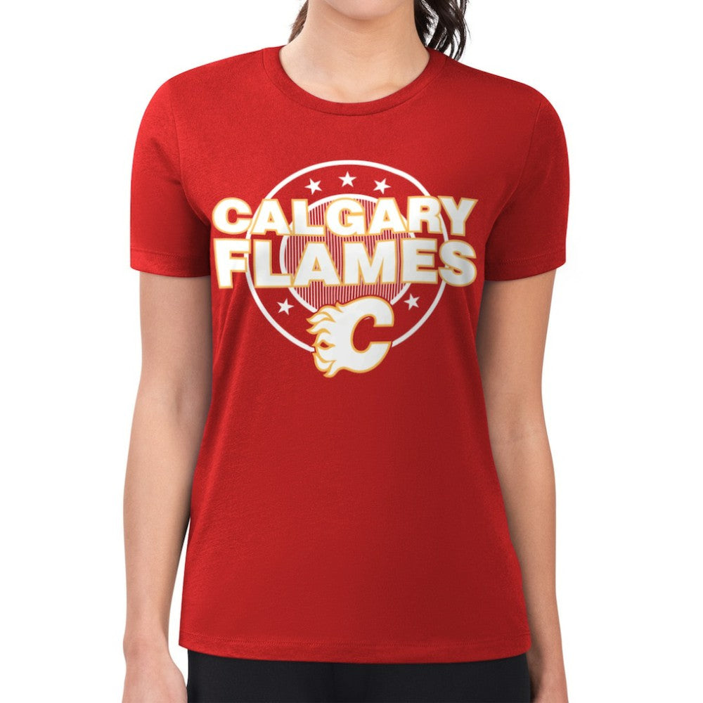 Calgary Flames G-III 4Her by Carl Banks Women's Super-Slim Lightweight Pinstripe Circle Graphic T-Shirt - Red - NHL