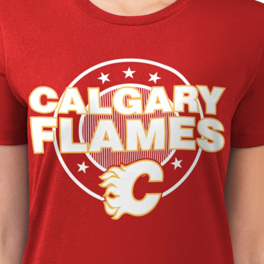 Calgary Flames G-III 4Her by Carl Banks Women's Super-Slim Lightweight Pinstripe Circle Graphic T-Shirt - Red - NHL