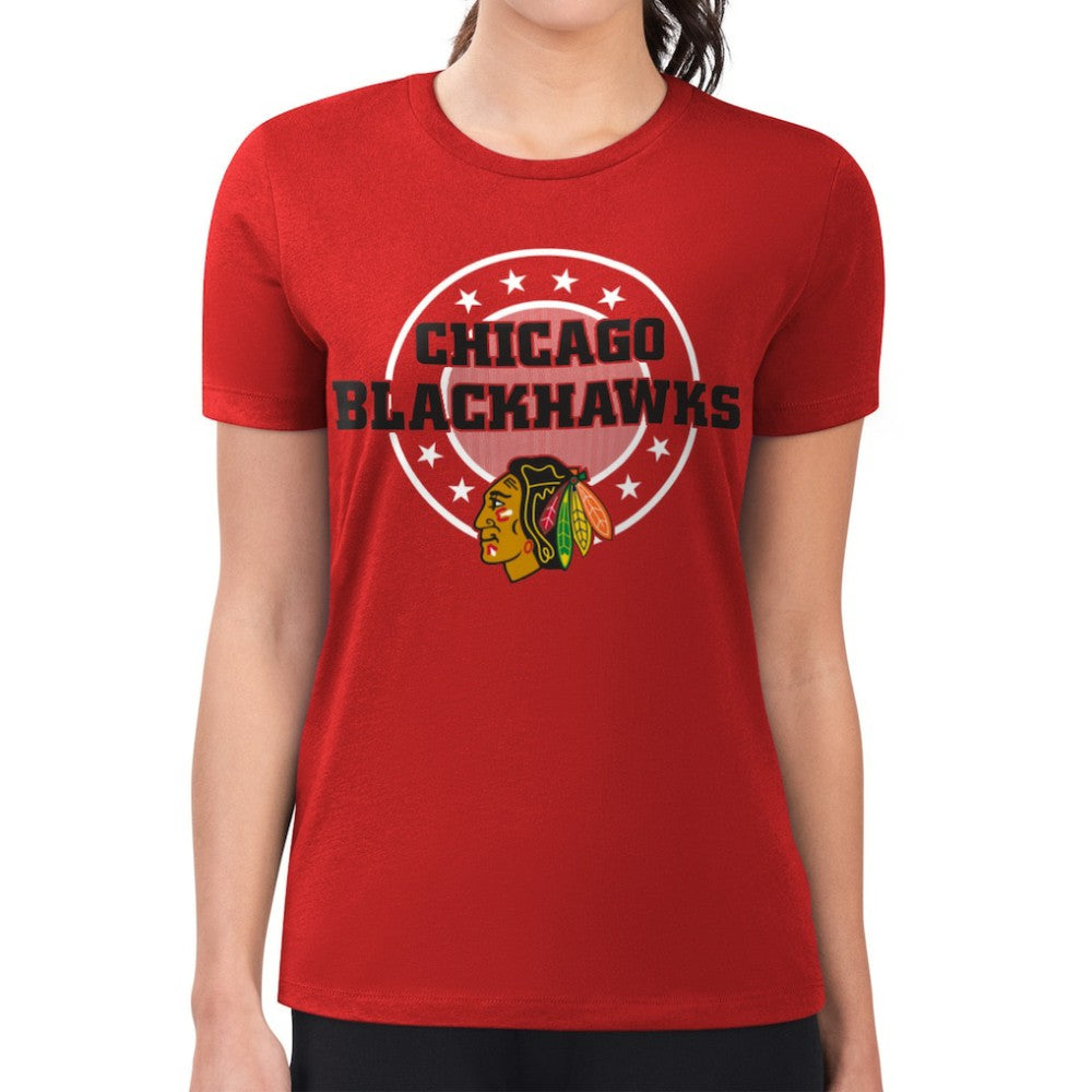 Chicago Blackhawks G-III 4Her by Carl Banks Women's Super-Slim Lightweight Pinstripe Circle Graphic T-Shirt - Red - NHL