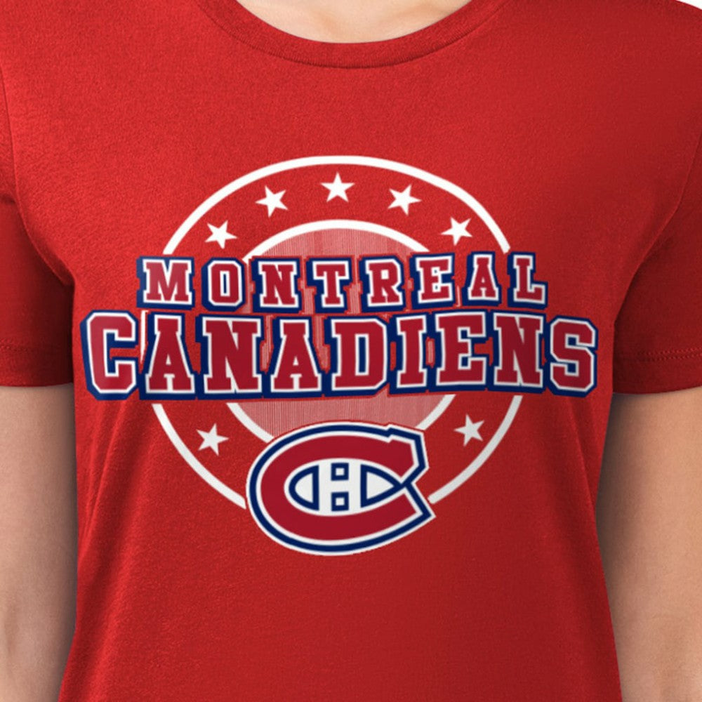 Montreal Canadiens G-III 4Her by Carl Banks Women's Super-Slim Lightweight Pinstripe Circle Graphic T-Shirt - Red - NHL