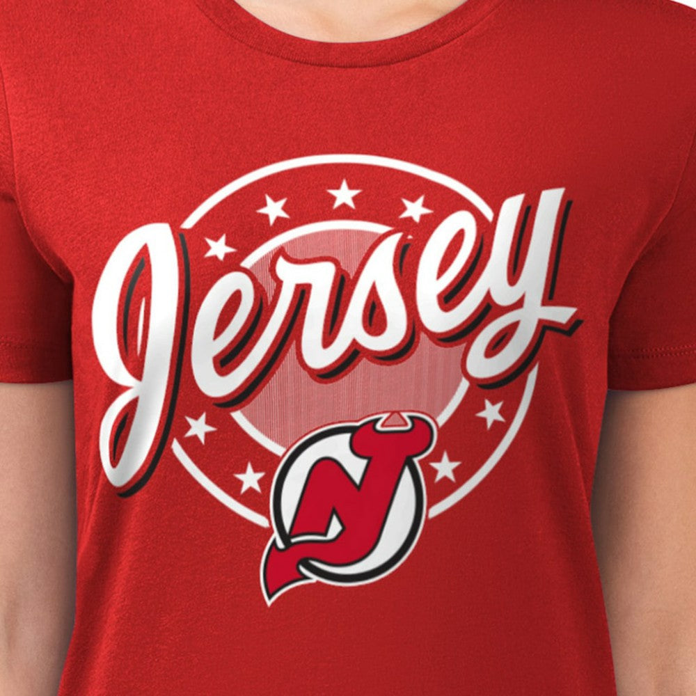 New Jersey Devils G-III 4Her by Carl Banks Women's Super-Slim Lightweight Pinstripe Circle Graphic T-Shirt - Red - NHL