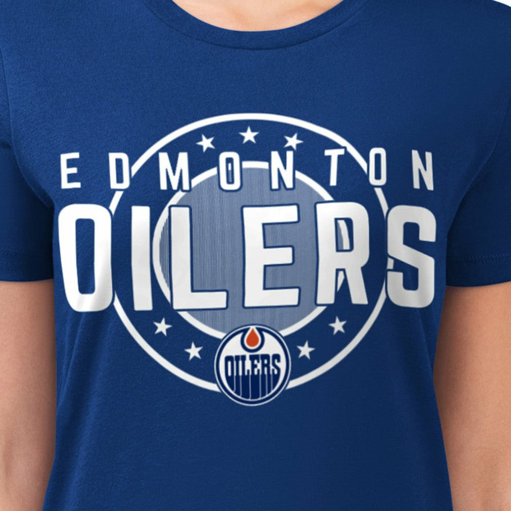 Edmonton Oilers G-III 4Her by Carl Banks Women's Super-Slim Lightweight Pinstripe Circle Graphic T-Shirt - Royal - NHL