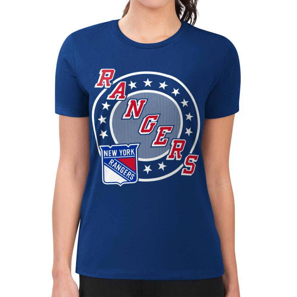 New York Rangers G-III 4Her by Carl Banks Women's Super-Slim Lightweight Pinstripe Circle Graphic T-Shirt - Royal - NHL