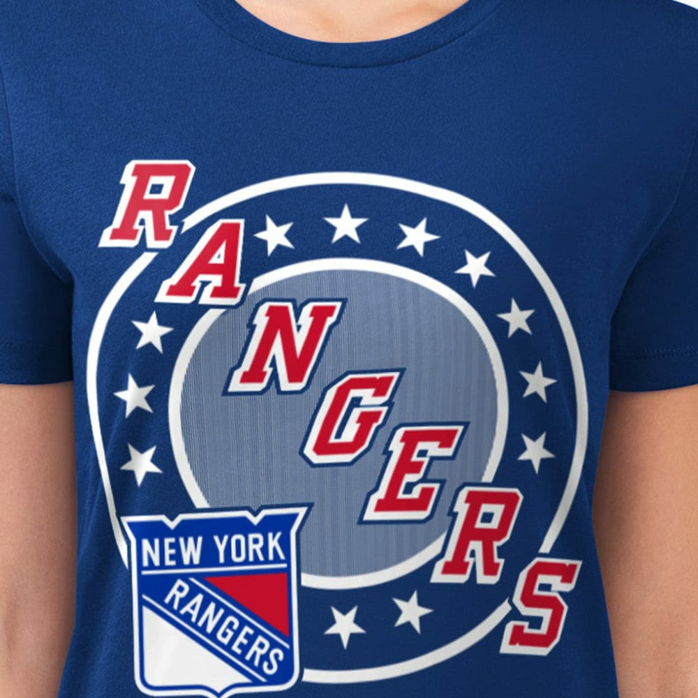 New York Rangers G-III 4Her by Carl Banks Women's Super-Slim Lightweight Pinstripe Circle Graphic T-Shirt - Royal - NHL