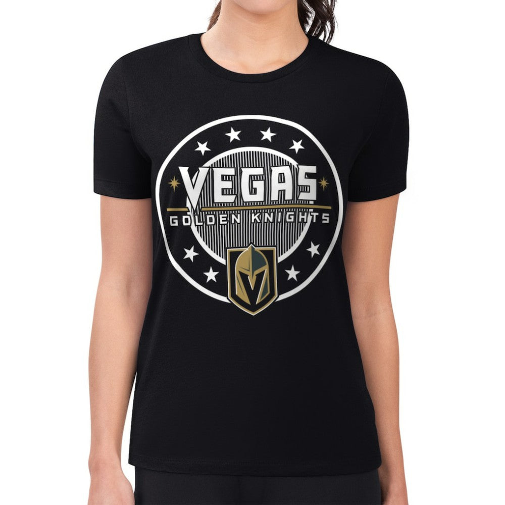 Vegas Golden Knights G-III 4Her by Carl Banks Women's Super-Slim Lightweight Pinstripe Circle Graphic T-Shirt - Black - NHL