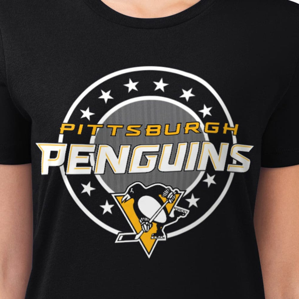 Pittsburgh Penguins G-III 4Her by Carl Banks Women's Super-Slim Lightweight Pinstripe Circle Graphic T-Shirt - Black - NHL