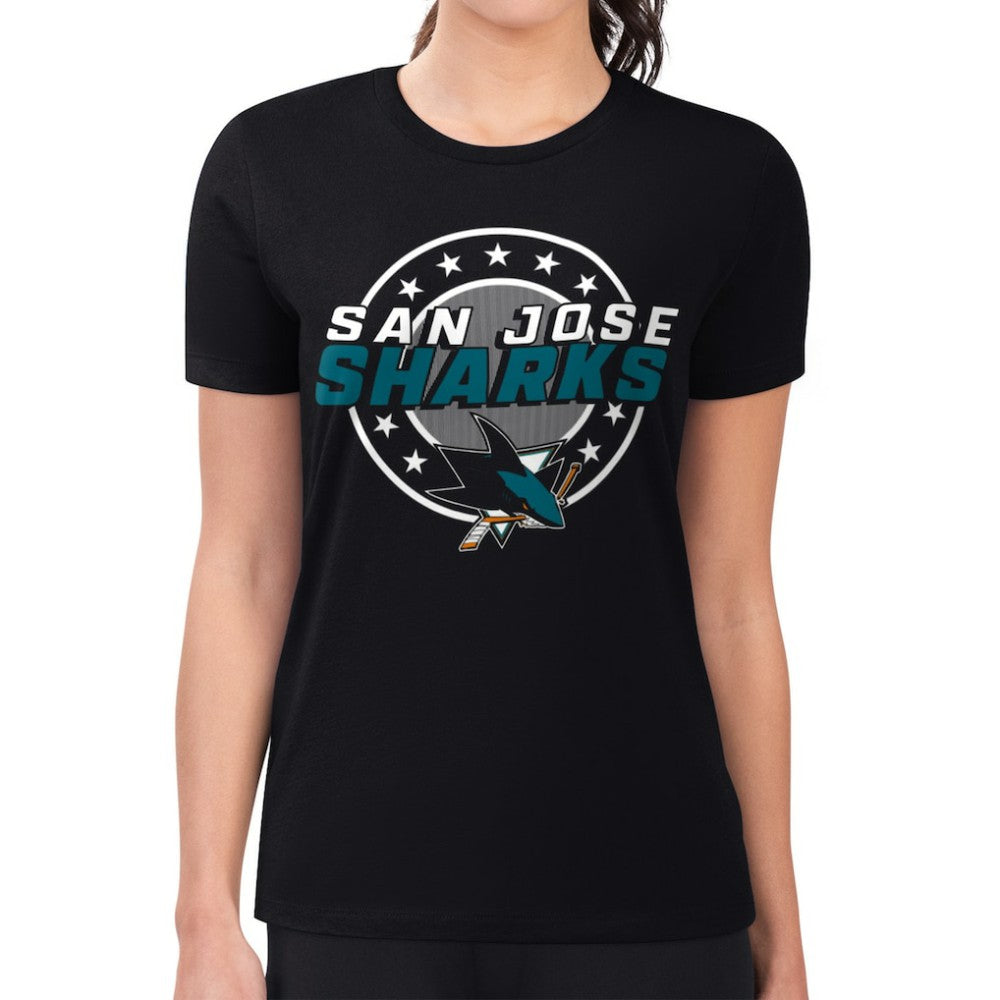 San Jose Sharks G-III 4Her by Carl Banks Women's Super-Slim Lightweight Pinstripe Circle Graphic T-Shirt - Black - NHL