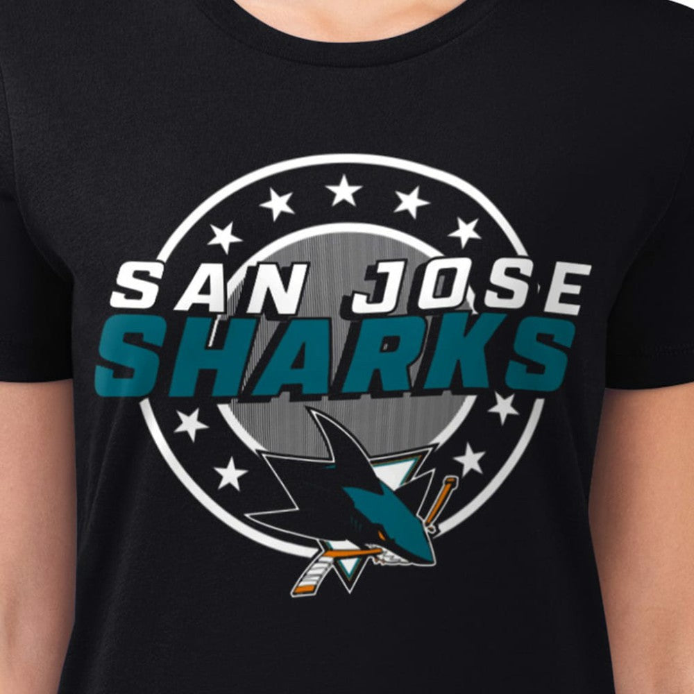 San Jose Sharks G-III 4Her by Carl Banks Women's Super-Slim Lightweight Pinstripe Circle Graphic T-Shirt - Black - NHL