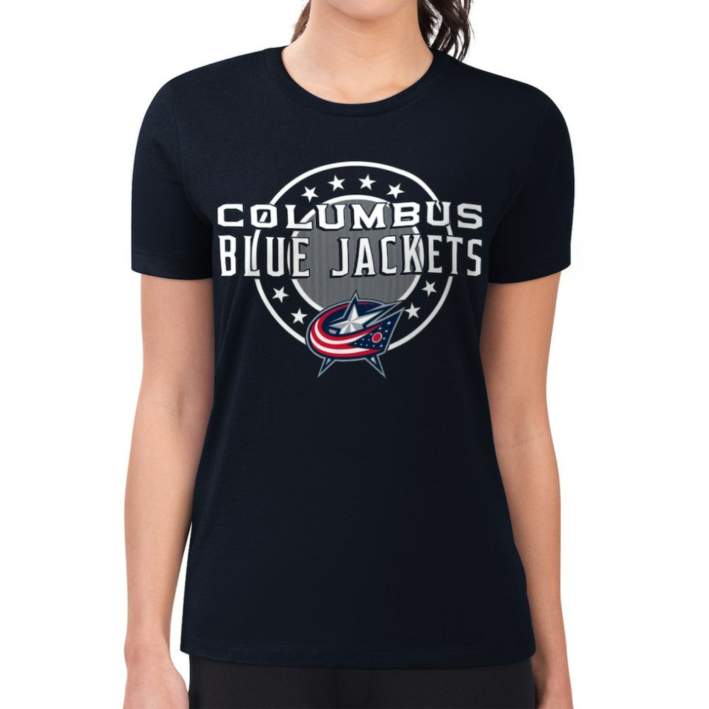 Columbus Blue Jackets G-III 4Her by Carl Banks Women's Super-Slim Lightweight Pinstripe Circle Graphic T-Shirt - Navy - NHL