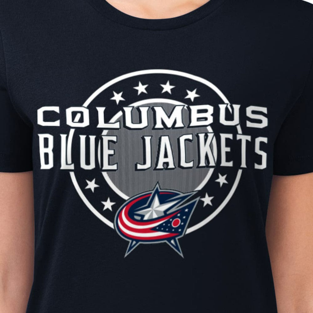 Columbus Blue Jackets G-III 4Her by Carl Banks Women's Super-Slim Lightweight Pinstripe Circle Graphic T-Shirt - Navy - NHL