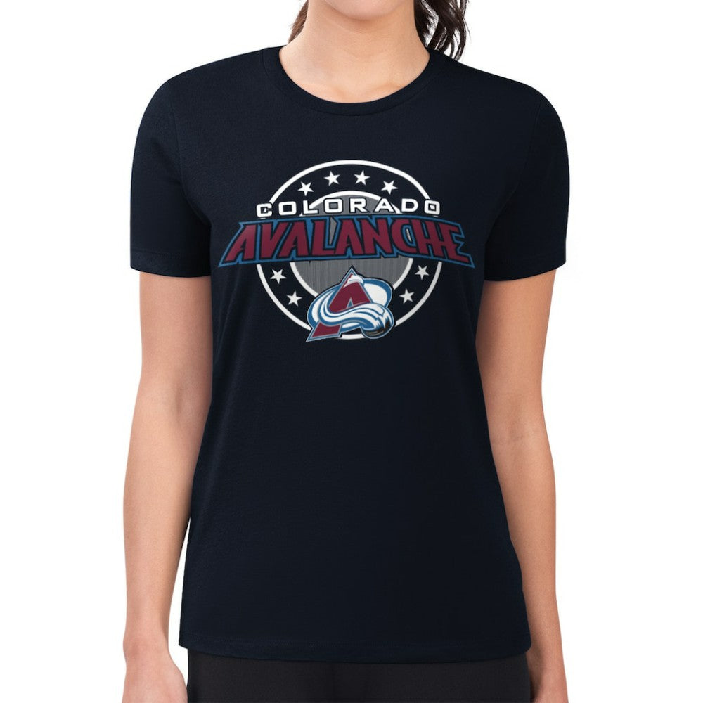 Colorado Avalanche G-III 4Her by Carl Banks Women's Super-Slim Lightweight Pinstripe Circle Graphic T-Shirt - Navy - NHL
