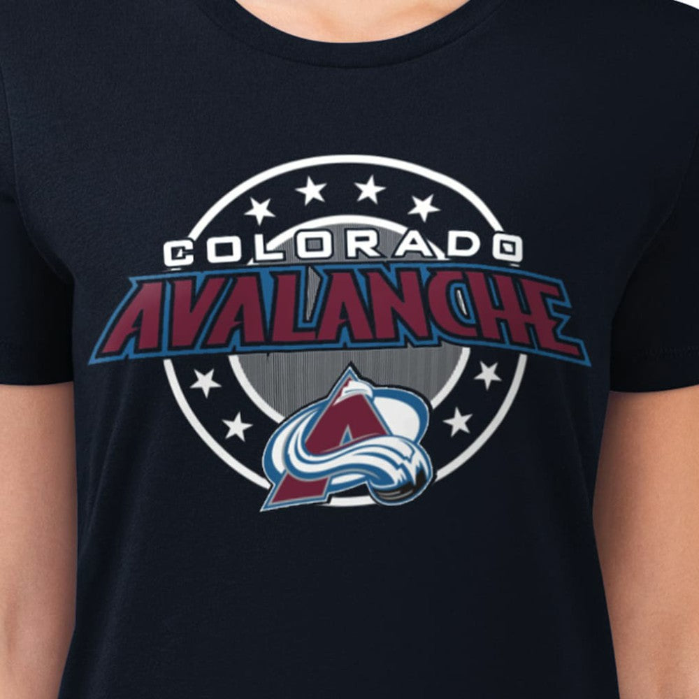 Colorado Avalanche G-III 4Her by Carl Banks Women's Super-Slim Lightweight Pinstripe Circle Graphic T-Shirt - Navy - NHL