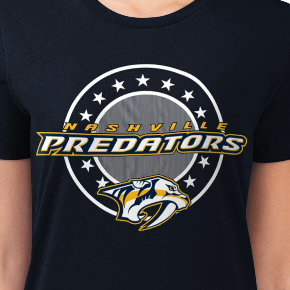 Nashville Predators G-III 4Her by Carl Banks Women's Super-Slim Lightweight Pinstripe Circle Graphic T-Shirt - Navy - NHL