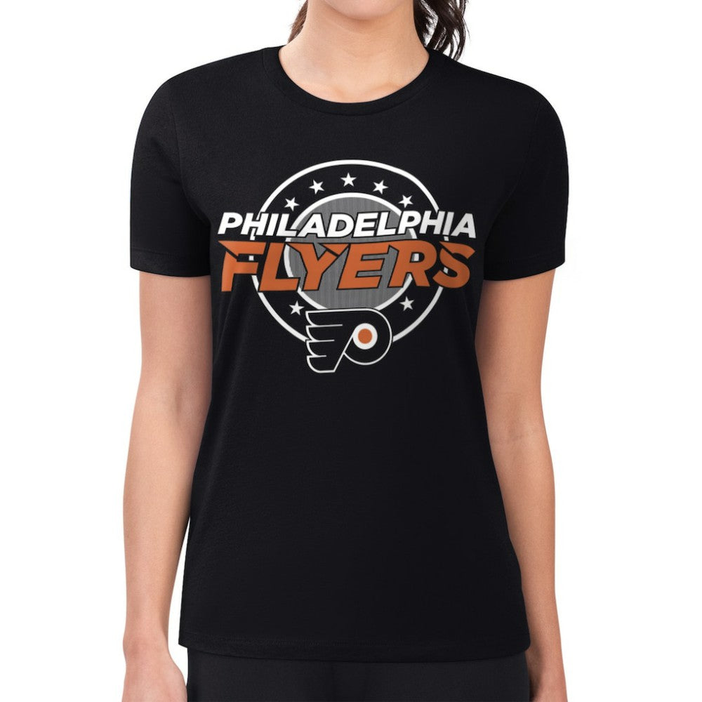 Philadelphia Flyers G-III 4Her by Carl Banks Women's Super-Slim Lightweight Pinstripe Circle Graphic T-Shirt - Black - NHL
