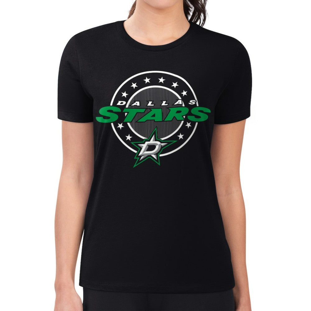 Dallas Stars G-III 4Her by Carl Banks Women's Super-Slim Lightweight Pinstripe Circle Graphic T-Shirt - Black - NHL